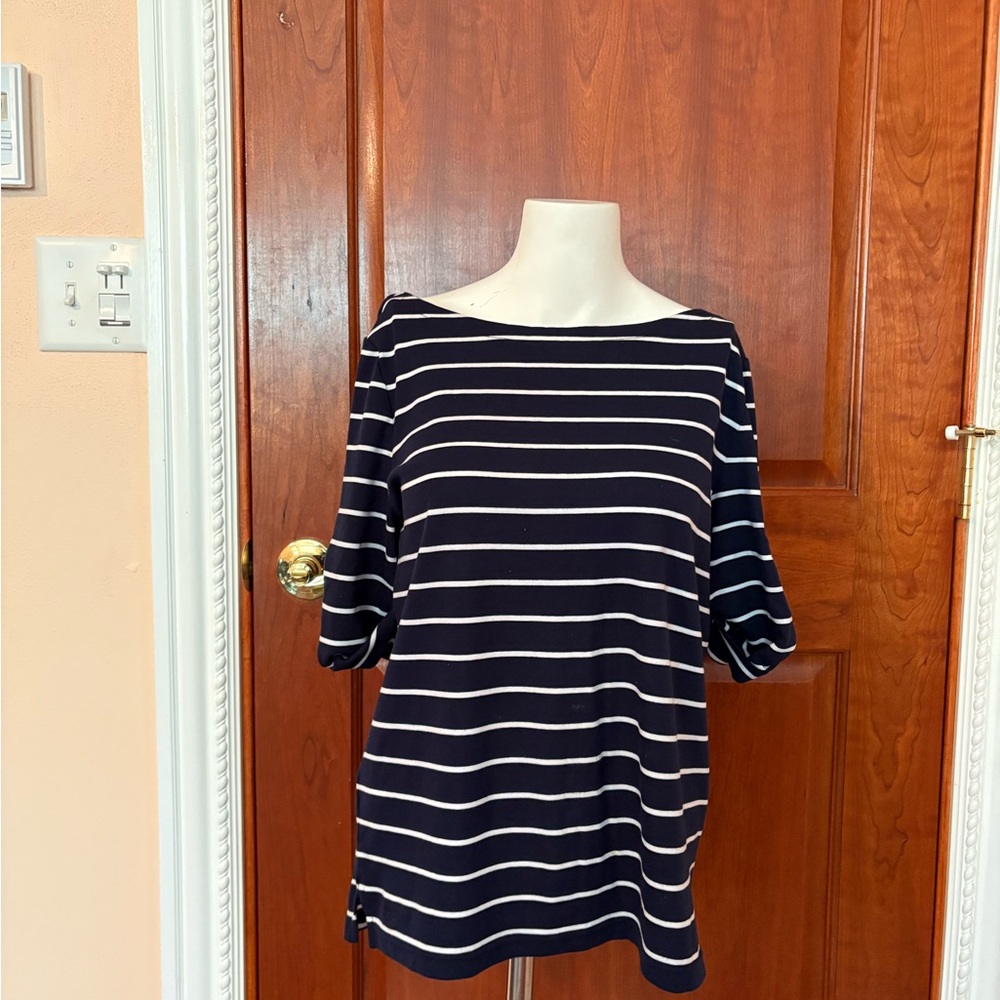 Ralph Lauren Blue and White 3/4 Sleeve Boxy Blouse